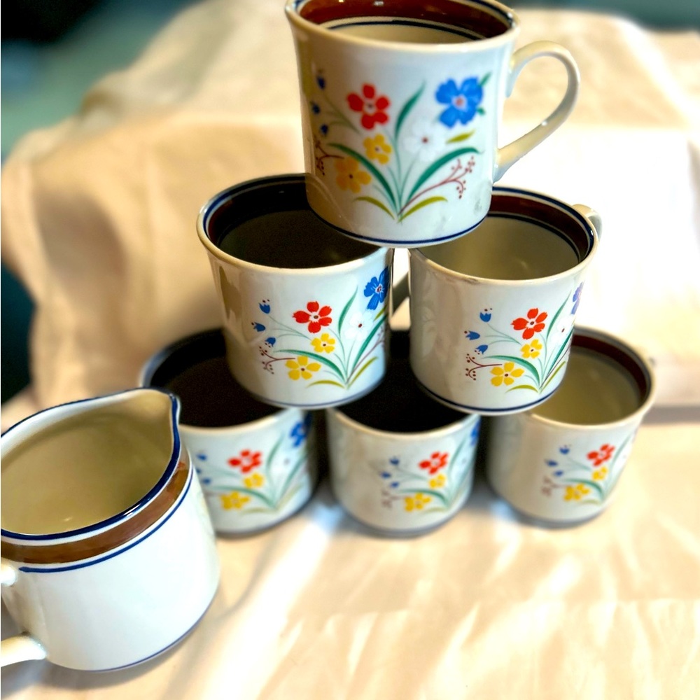 Set of 6 Salem Stoneware Floral Coffee Mugs